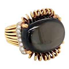 Black Star Sapphire and Diamond 18K Yellow and Rose Gold Ring, circa 1940s