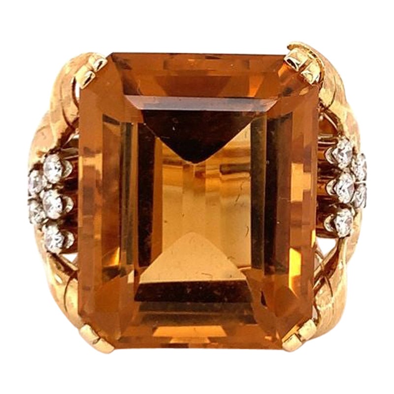 Citrine and Diamond 18K Yellow Gold Ring, circa 1960s