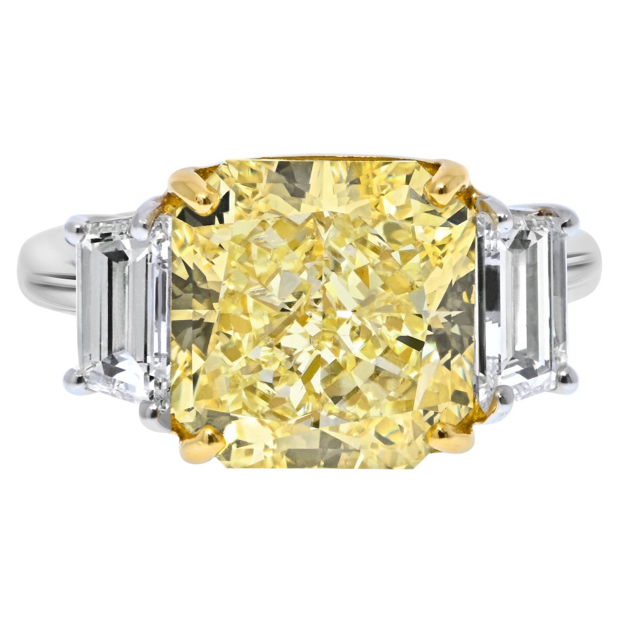 7.13 Carat Radiant Cut VVS2 GIA Three Stone Diamond Engagement Ring For Sale