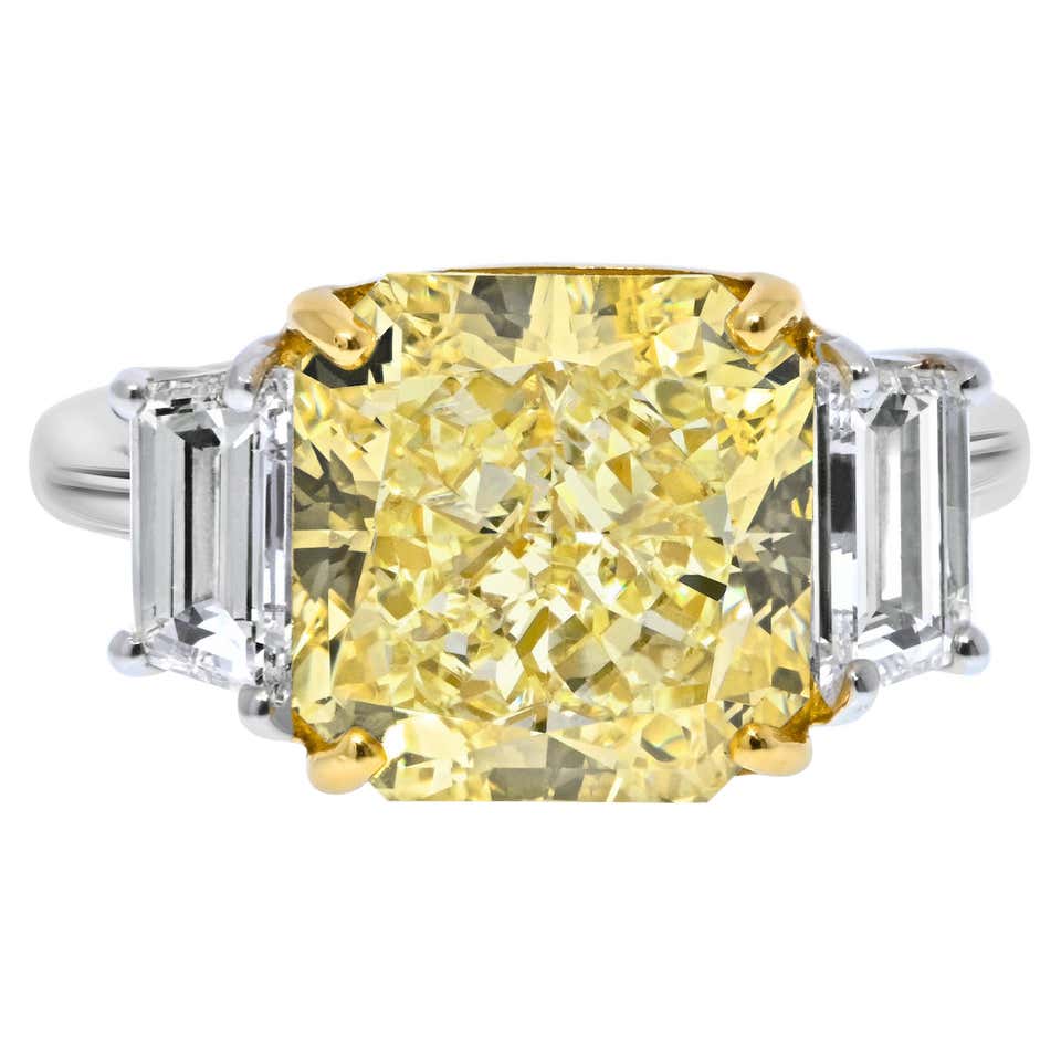 GIA Certified 2.05 Carats Radiant Cut Yellow Diamond Three-Stone ...
