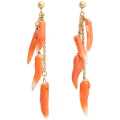Natural Coral and Gold Dangle Earrings 2