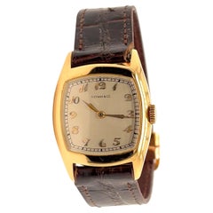 Mid Century Tiffany & Co French 18 Karat Yellow Gold Leather Wristwatch