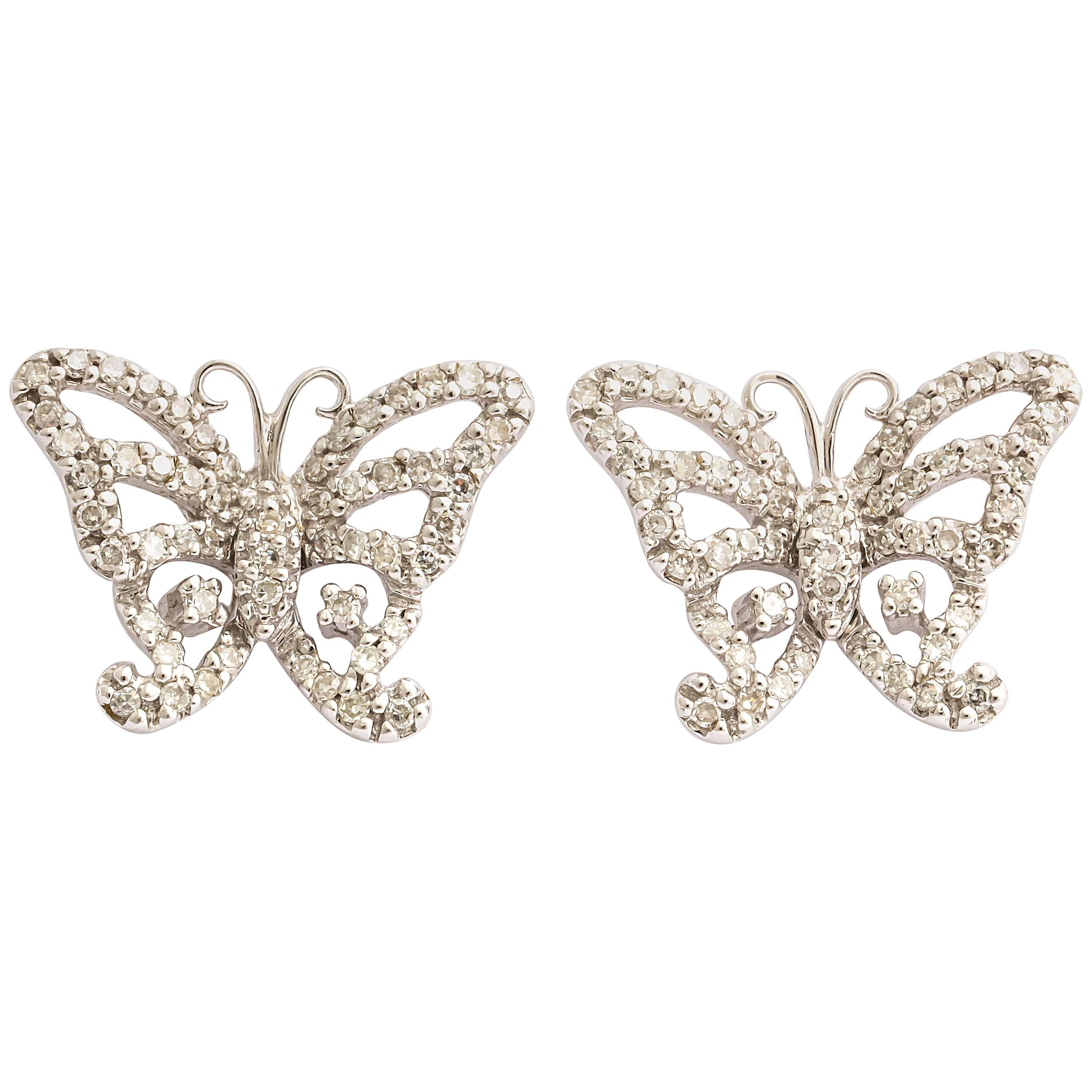 Delicate Diamond Gold Butterfly Earring Studs For Sale