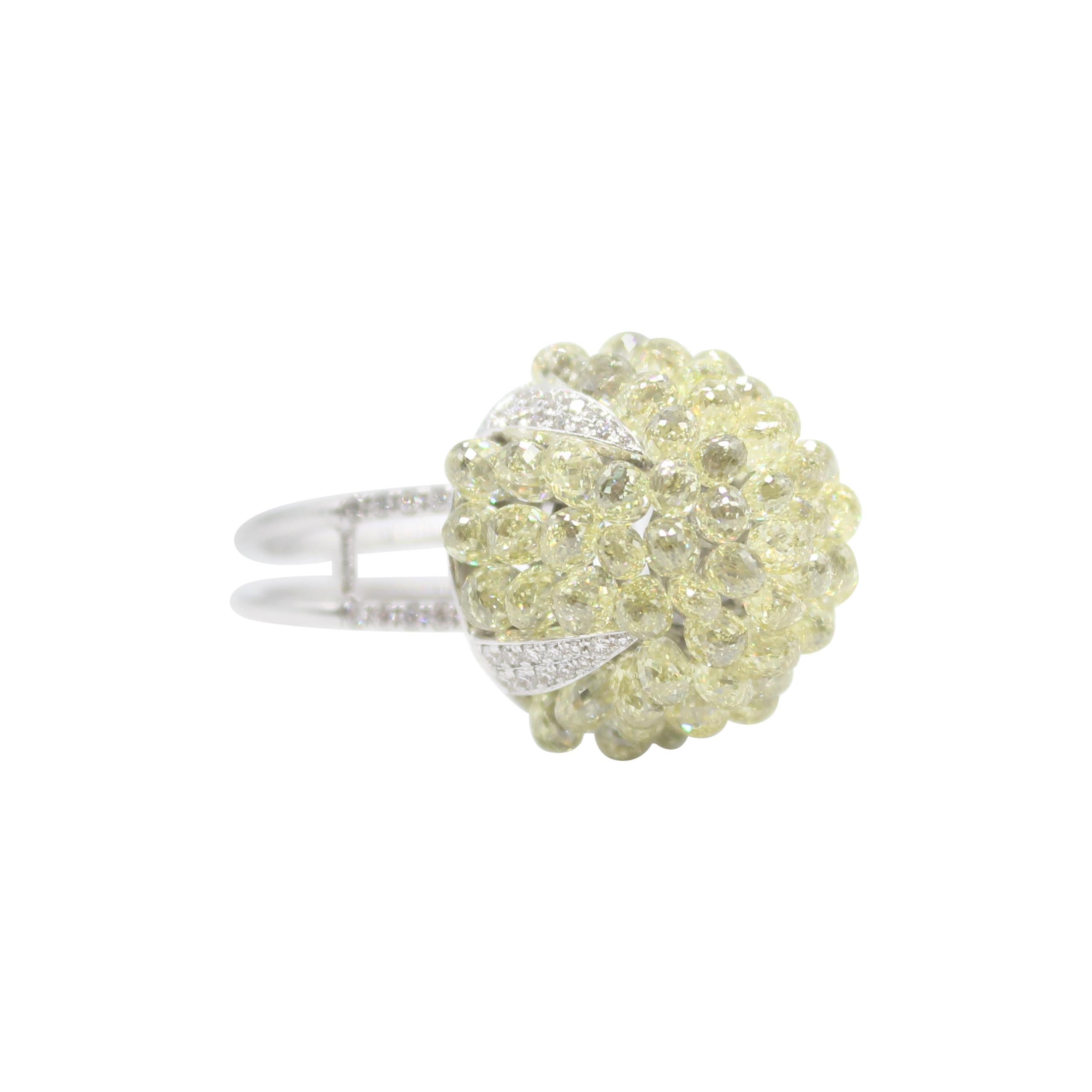 PANIM 18k White Gold Briolette Diamond Dome Ring For Sale