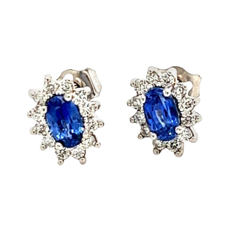 Natural Sapphire Diamond Stud Earrings 14k Gold 0.90 TCW Certified For Sale