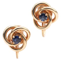 Tiffany & Co 14kt Gold Screw-Back Earrings with Blue Sapphires