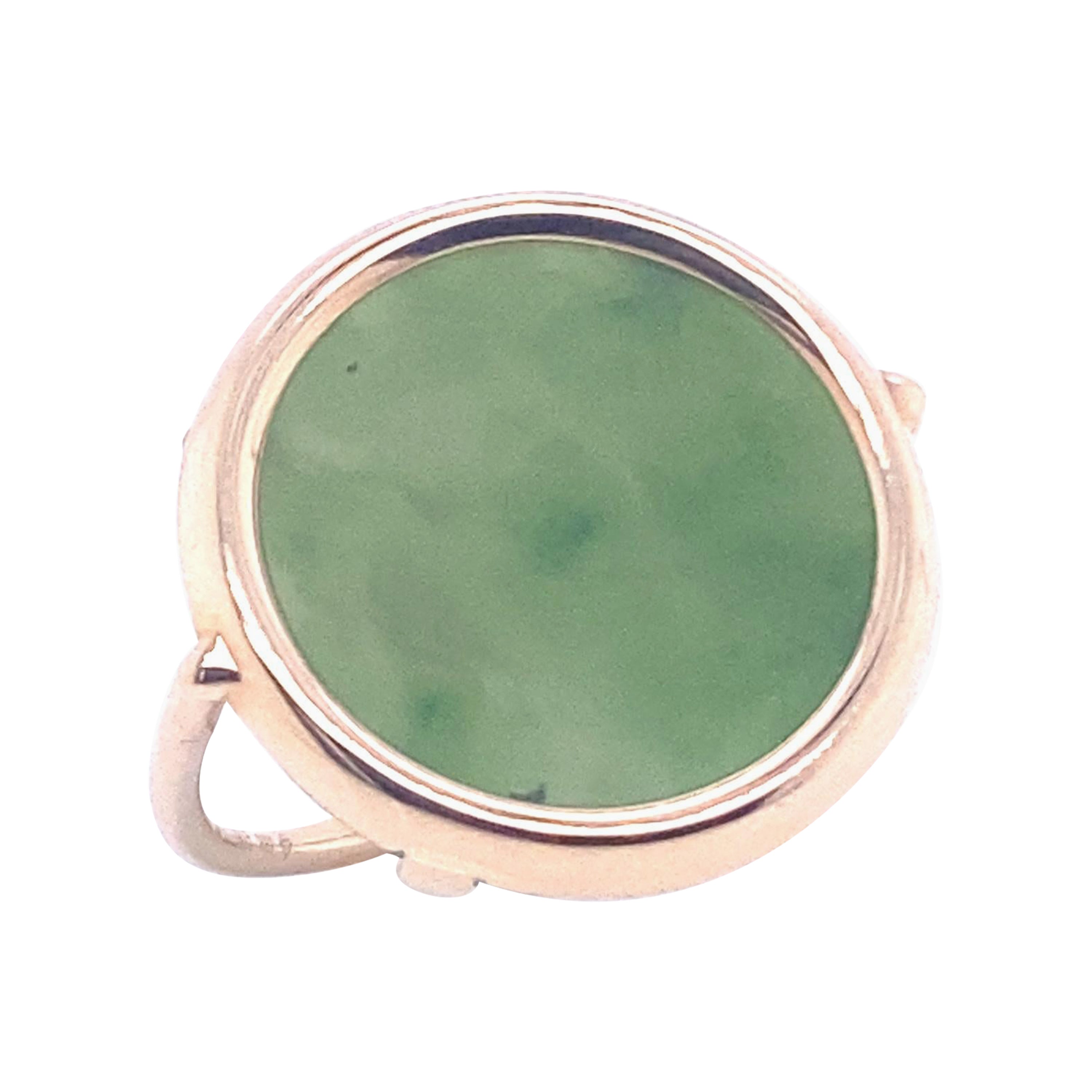 Rose Gold Disc Ring with Jade Stone