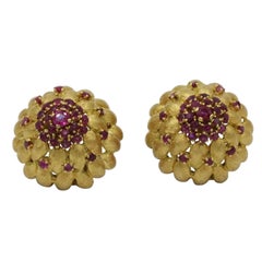 Cartier Round Ruby Cluster Earrings in 18K Yellow Gold