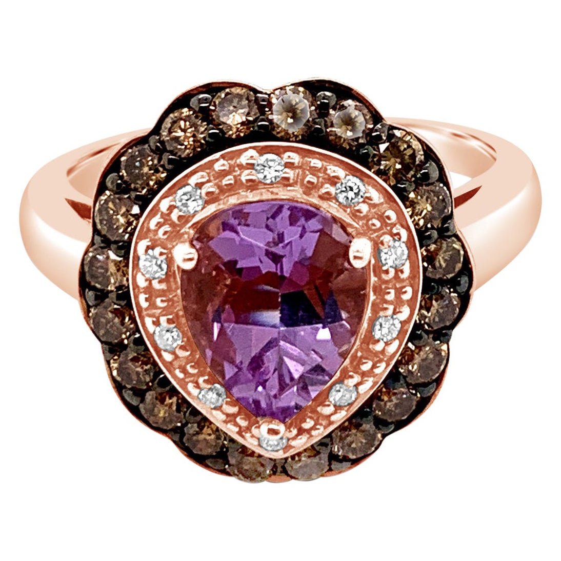 LeVian Ring Amethyst Chocolate Diamonds Vanilla Diamonds 14K Rose Gold