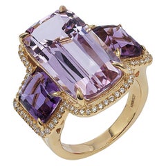 Goshwara 3-Stone Lavender Amethyst with Diamonds Cushion Ring