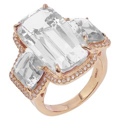 Goshwara 3-Stone Rock Crystal with Diamonds Cushion Ring