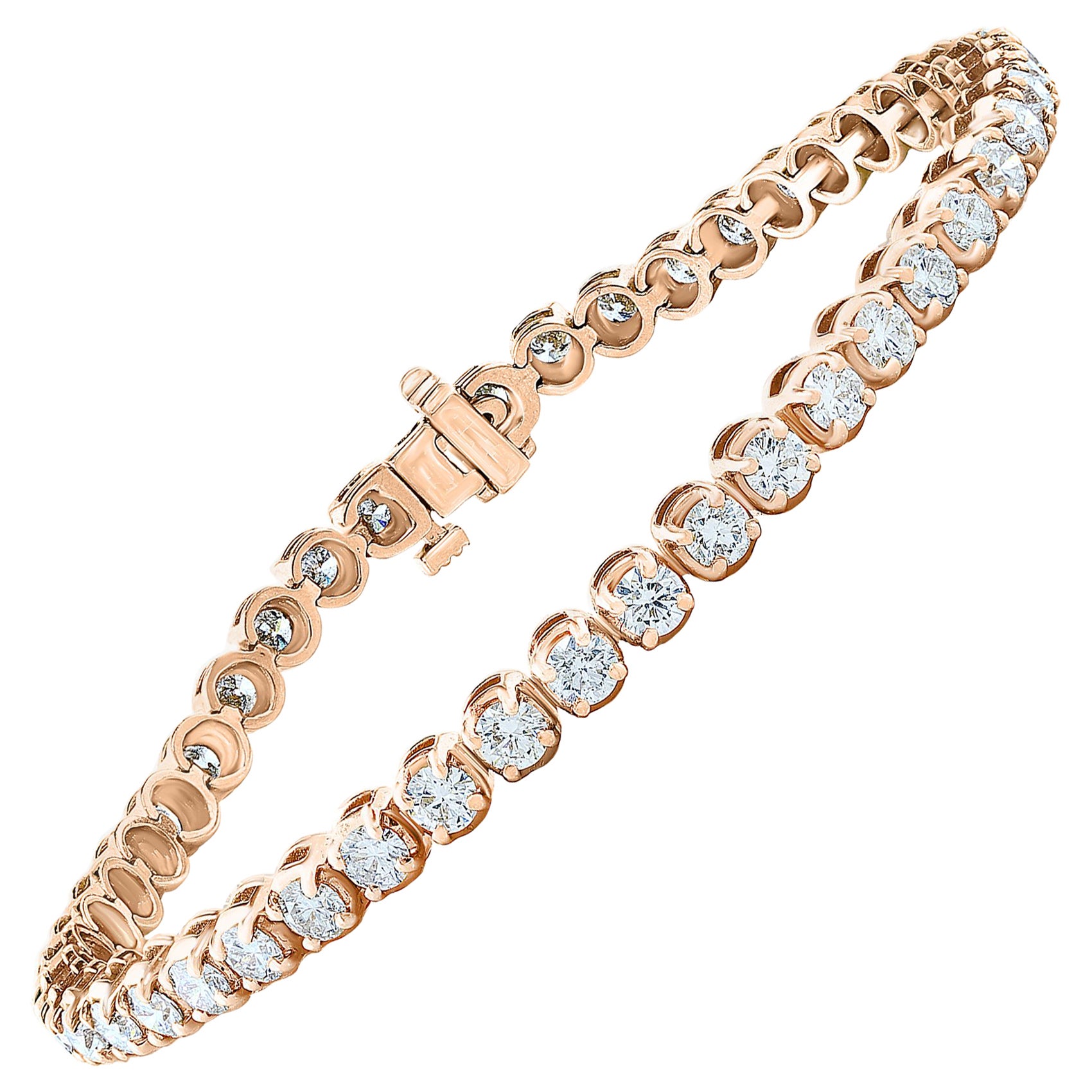 5.03 Carat Brilliant Cut Round Diamond Tennis Bracelet in 18K Rose Gold For Sale