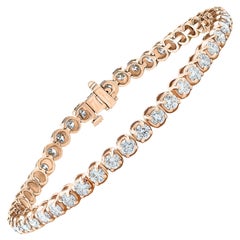 Bracelet de tennis en or rose 18 carats avec diamant rond taillé en brillant de 5,03 carats