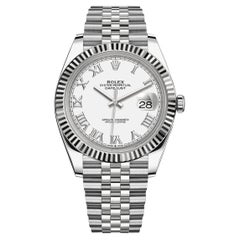 Rolex Montre Datejust, blanche, romaine, Jubilee, cannelée, 126334, non portée, complète