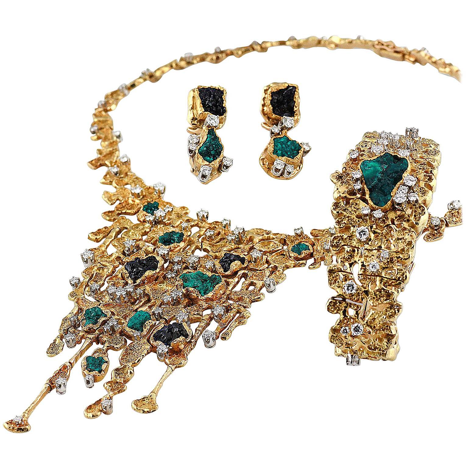 1960s Patek Philippe Necklace Watch and Earrings Set designed by Gilbert Albert For Sale