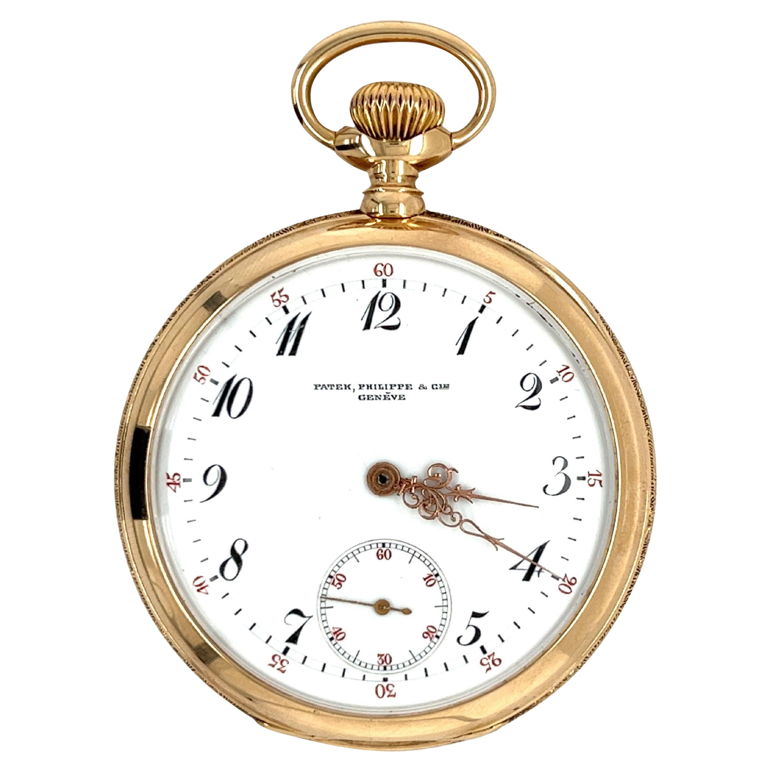 Antique Patek Philippe Pocket Watch with Arabic Numerals in 18k Gold For Sale