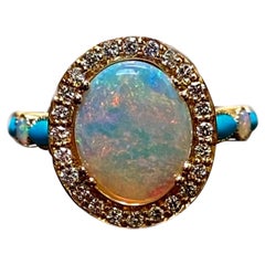 18K Rose Gold Halo Diamond Marquise Turquoise Australian Opal Engagement Ring