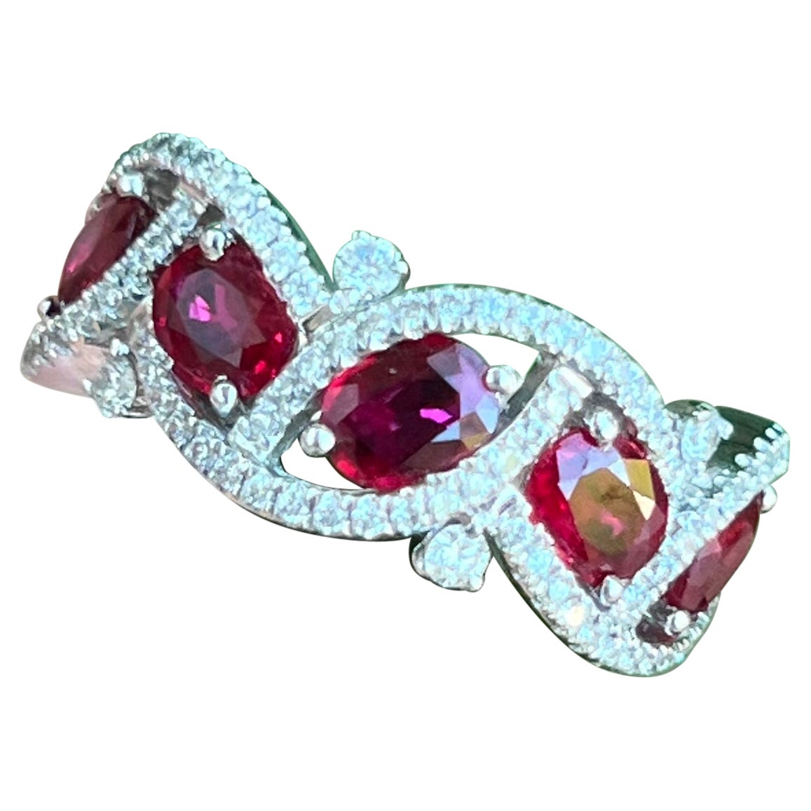 Oval Ruby and Diamond Band Ring 18K For Sale