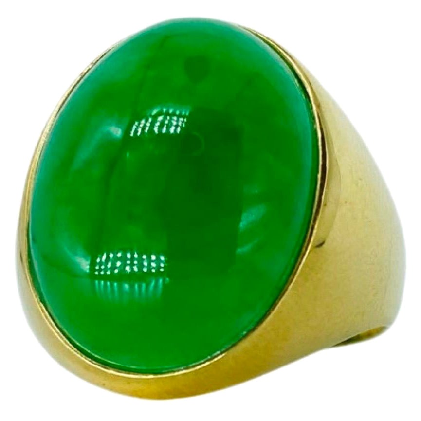 Vintage 16.65 Carat Jade Cabochon Dome Cocktail Ring 14k For Sale