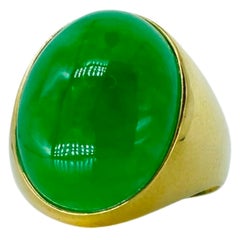 Anello cocktail vintage con cupola di giada da 16,65 carati 14k