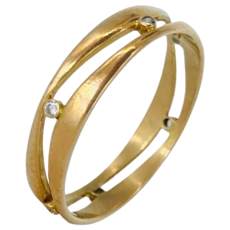 Bague vintage pour homme en or rose 14 carats avec diamants flottants d'un poids total de 0,06 carat en vente