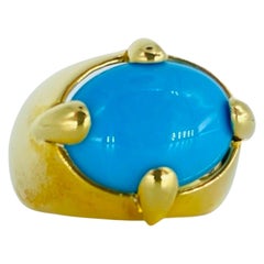 Vintage Criso Large Turquoise Dome Ring 18k Gold