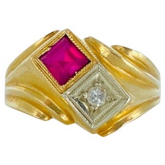 Bague Art déco en or rose 14 carats avec rubis et diamants d'un poids total de 0,50 carat