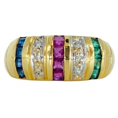 Retro 1.00 Carat Total Weight Emeralds, Sapphires, Ruby and Diamonds Band Ring