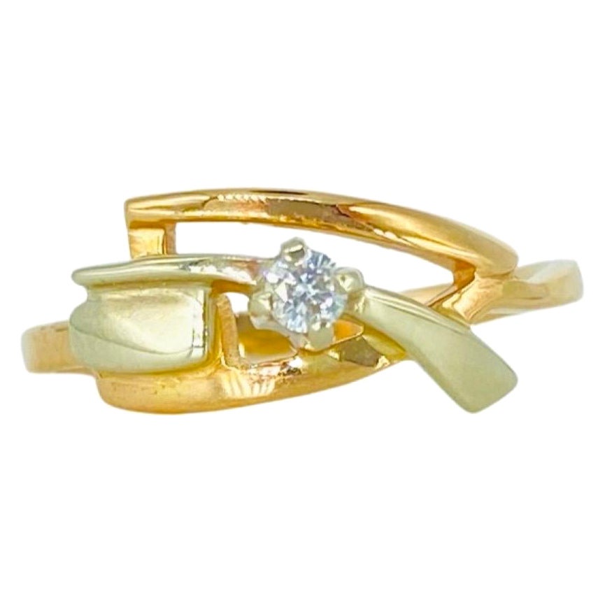 Retro 0,10 Karat Diamant Abstrakter Cluster-Ring 14k 585 im Angebot