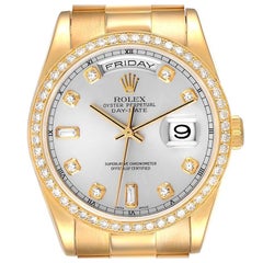 Rolex President Day Date Yellow Gold Diamond Mens Watch 118348 Box Papers