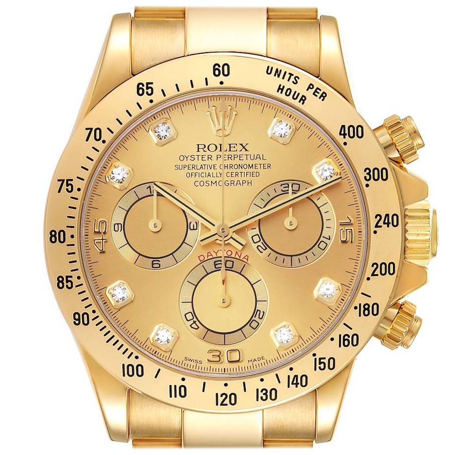 Rolex Daytona Yellow Gold Diamond Dial Mens Watch 116528 Box Papers For Sale