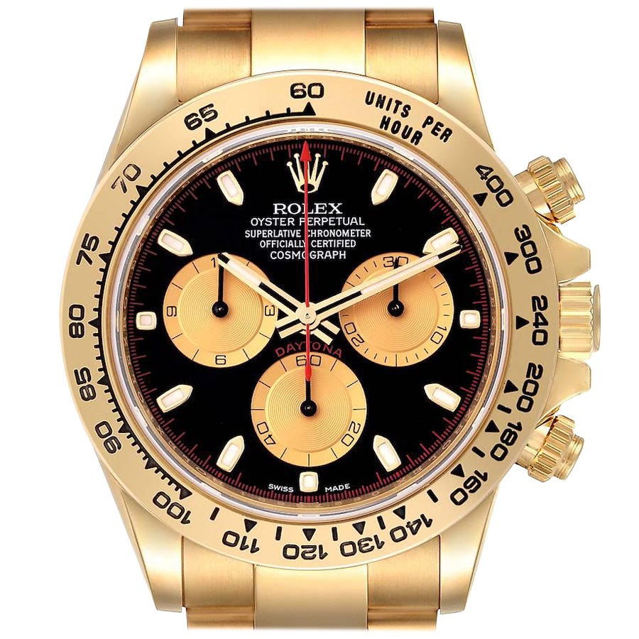 Rolex Daytona Black Dial Yellow Gold Mens Watch 116508 Box Card