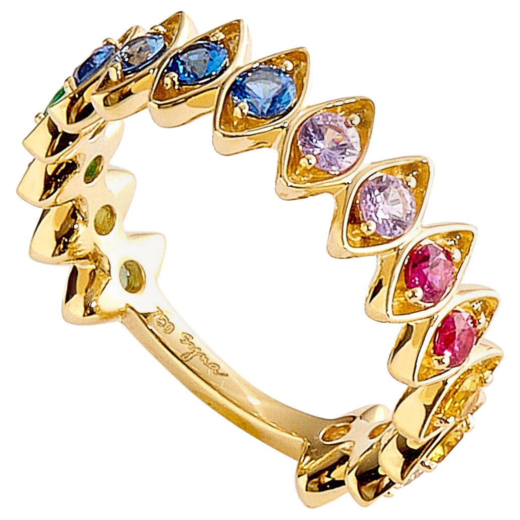 Syna Ring aus Gelbgold mit Regenbogen- Evil-Augen und Diamanten