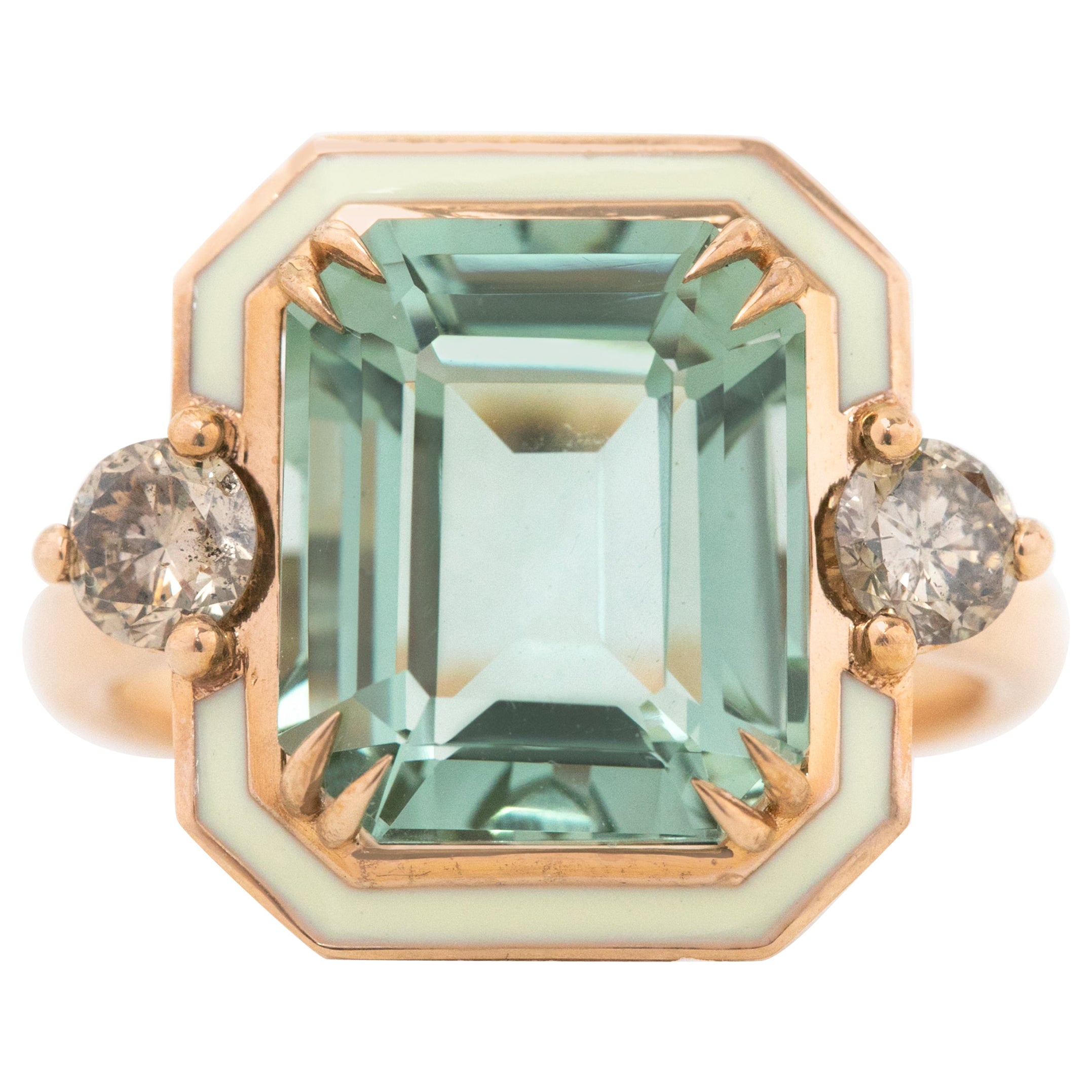 For Sale:  14k Gold Art Deco Ring, 5.67ct Green Amethyst Ring and 0.54 Cognac Diamond Ring