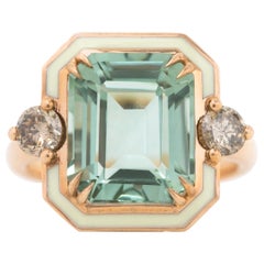 14K Gold Art Deco Ring, 5.67 ct Grüner Amethyst Ring und 0.54 Cognac Diamant Ring