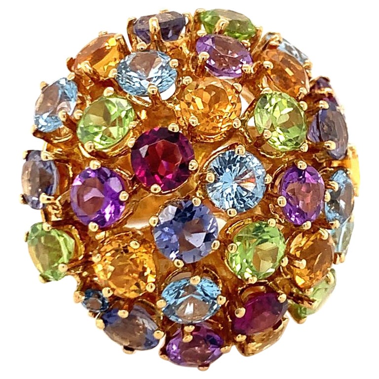 Multi-Gem Bombe Ring in 18K Yellow Gold, circa 1960s