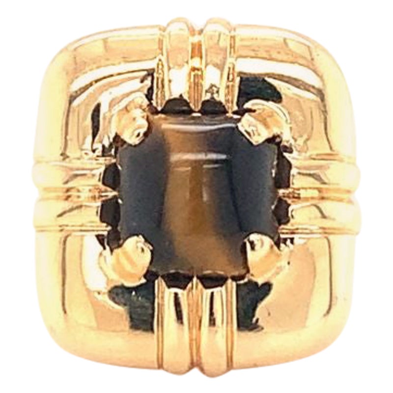 Tiger’S Eye Cocktail Ring in 14K Yellow Gold, circa 1960s For Sale