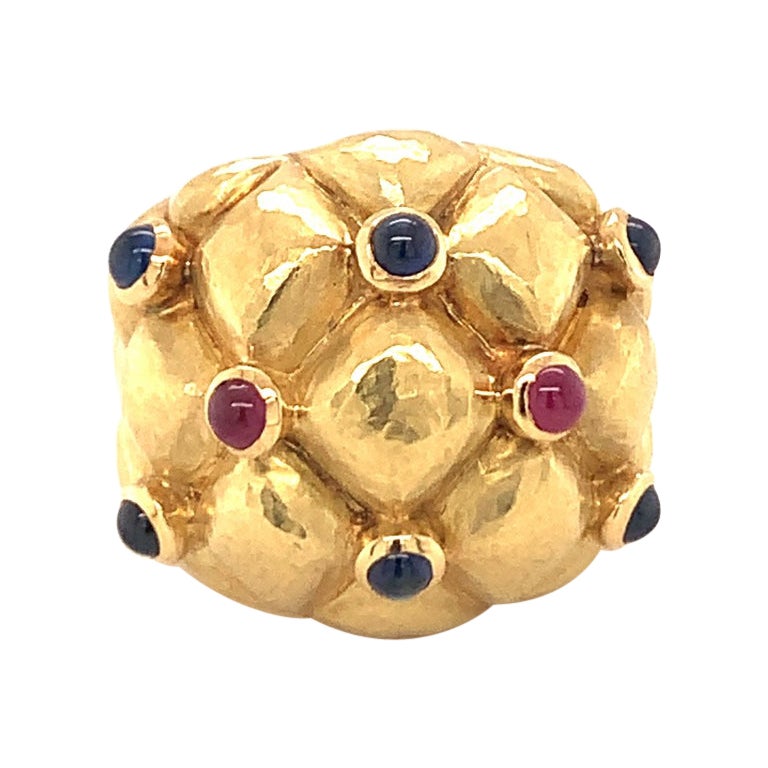 Ruby and Sapphire 18K Yellow Gold Ring, circa 1960s