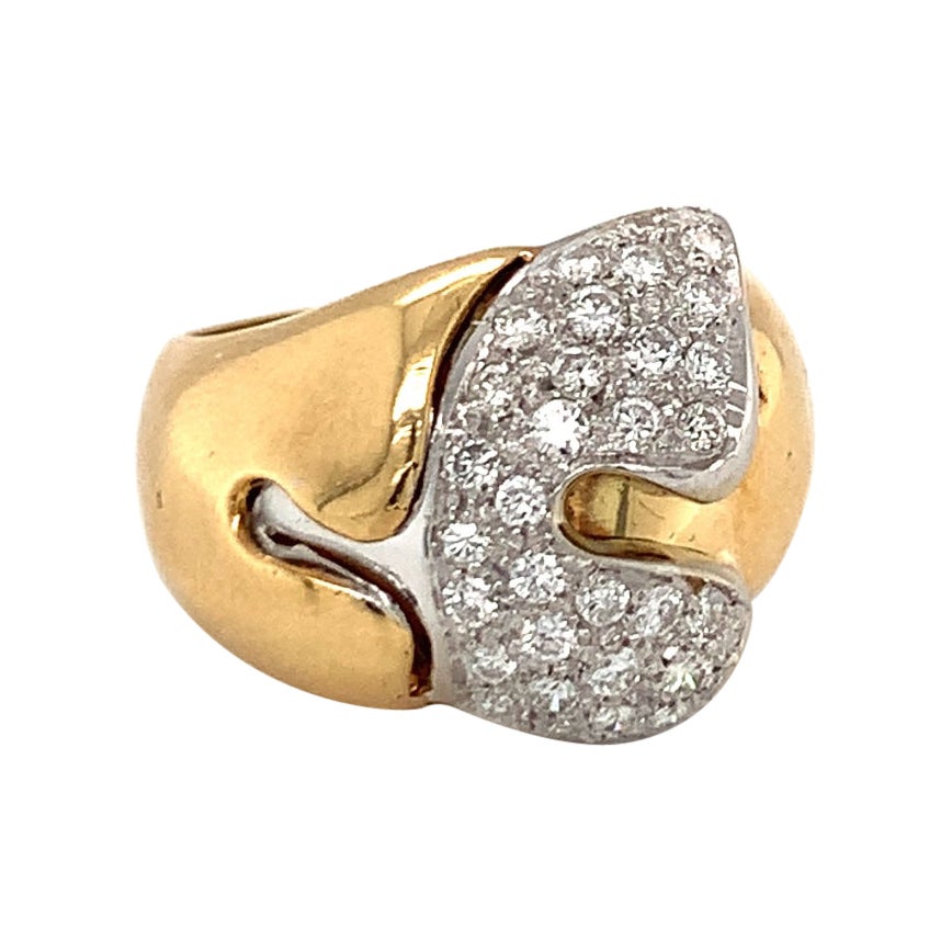 Diamond Pave Gold Ring, circa 1970s For Sale