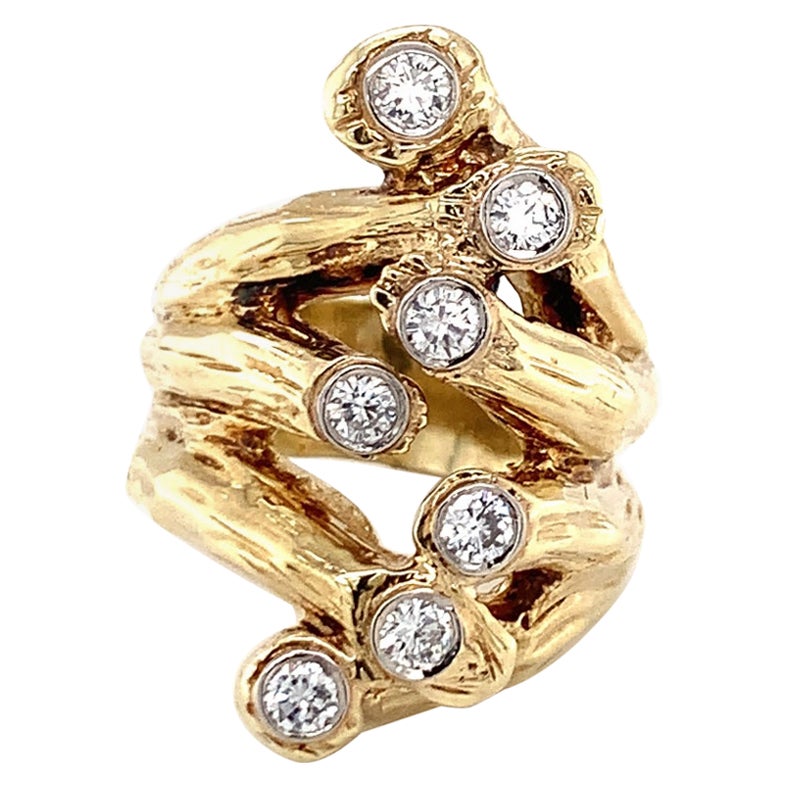 Diamantring aus 14 Karat Gelbgold mit stilistischem Design, ca. 1960er Jahre