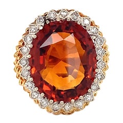 Ring mit Citrin und Diamant aus 18 Karat Gelbgold, ca. 1960er Jahre