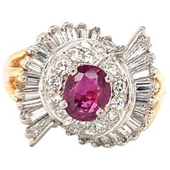 Vintage Mid-Century Ruby and Diamond Gold Ring, circa 1950s