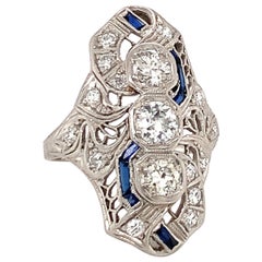 Vintage Art Deco Diamond Platinum Filigree Ring, circa 1920s