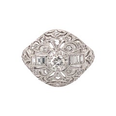 Vintage Art Deco Style Diamond Filigree Platinum Ring, circa 1920s
