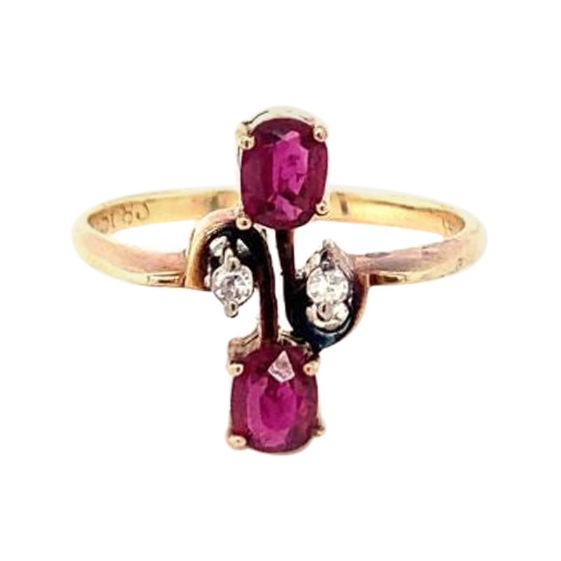 Victorian Ruby and Diamond Ring in 14K Yellow Gold, circa 1890s