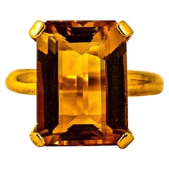 Art Deco Style 10.00 Carat Emerald Cut Citrine Yellow Gold Cocktail Ring