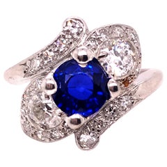 Vintage Antique Sapphire Diamond Engagement Ring 3ct Platinum Art Deco