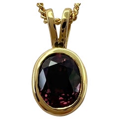 Deep Purple Red Ruby 1.20ct Oval Cut 18k Yellow Gold Solitaire Pendant Necklace