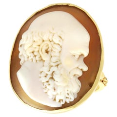Retro Carved Shell Yellow Gold Cameo Dress Ring