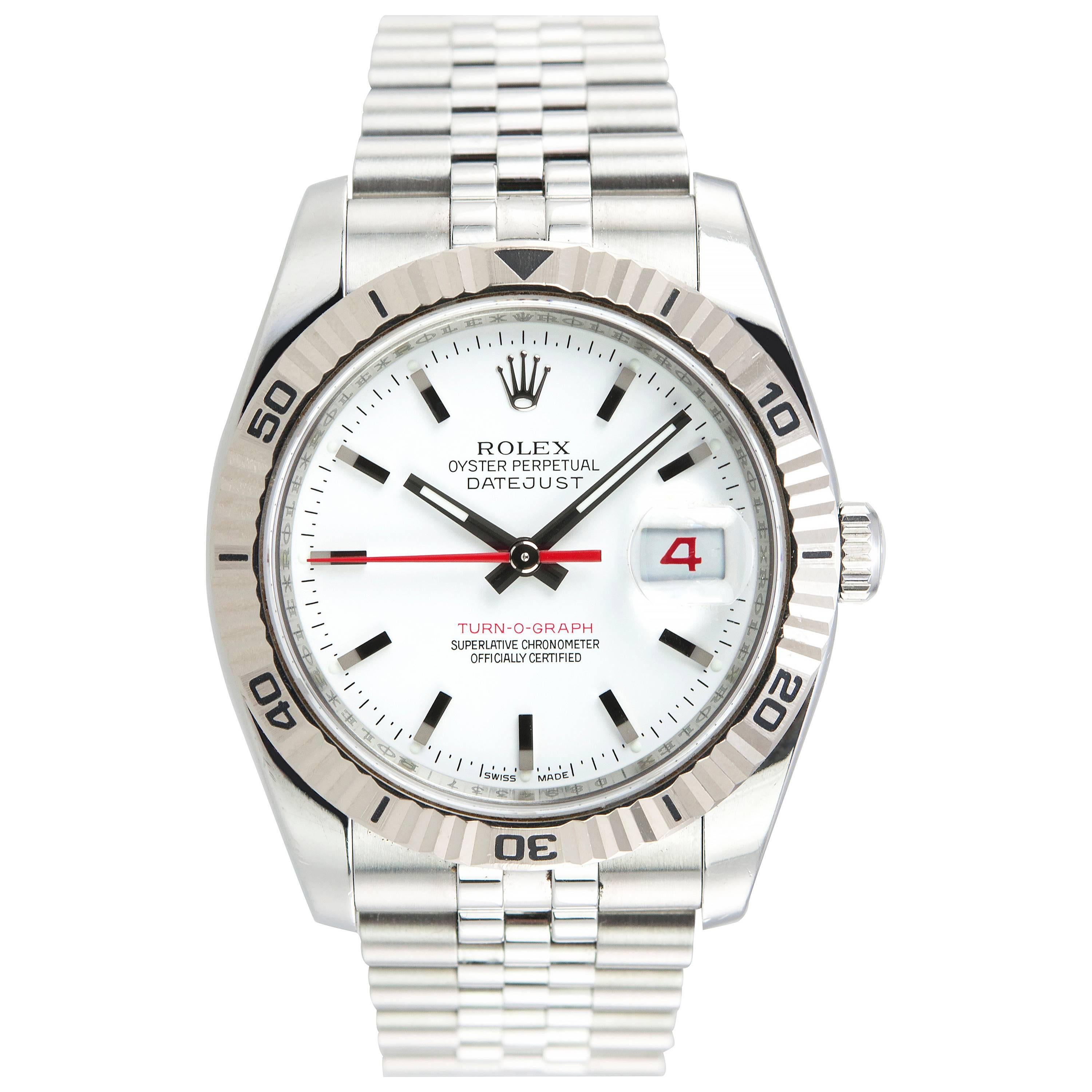 Rolex Stainless Steel DateJust Turn-O-Graph White Gold Bezel For Sale